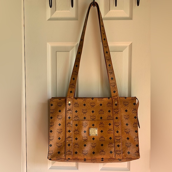 MCM Handbags - MCM Cognac Visetos Coated Canvas shoulder zipper Tote